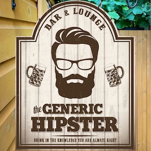 Personalized Home Bar Sign: Hipster Man Cave Decor