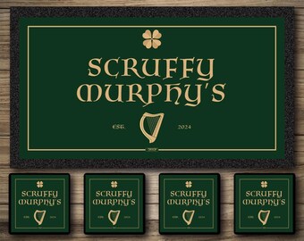 Personalized Home Bar Runner: Scruffy Murphy's Spill Mat & Coasters