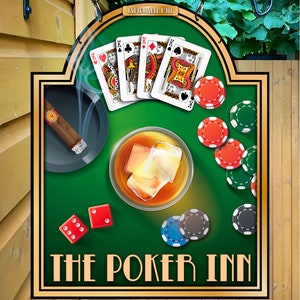 Poker Inn Personalised premium Metal Traditional Home Bar Sign / Home Pub Sign / Home Man Cave Sign / Swinging sign