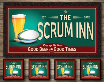 Personalized Rugby Runner & Coaster Set: Home Bar Decor