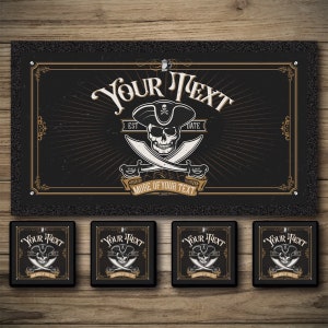 Personalised Bar Runner - Home Bar Spill Mat Gift - Personalised Rubber Mat Bar Decor - Bar Accessories - Bar Coasters - Jolly Roger