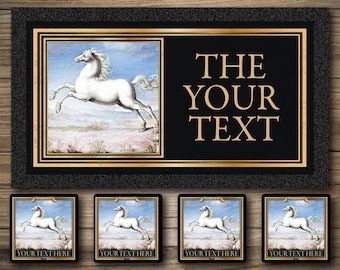 Personalized White Horse Bar Runner: Custom Home Bar Decor