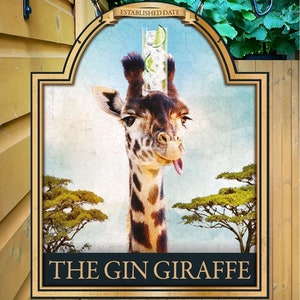 Gin Giraffe Bar Sign: Personalized Metal Home Pub Decor