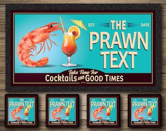 Personalized Prawn Cocktail Bar Runner & Coasters: Home Bar Decor Gift