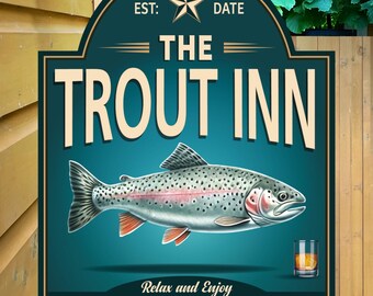 Personalized Home Bar Sign: The Trout Inn Metal Pub Sign