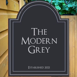 Personalized Home Bar Sign: Modern Grey Metal Pub Sign