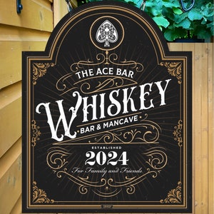 Ace Whiskey Bar Personalised premium Metal Traditional Home Bar Sign / Home Pub Sign / Home Man Cave Sign / Swinging sign/ Bar Sign