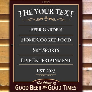 Custom Home Bar Sign: Traditional Pub Menu, Man Cave Decor