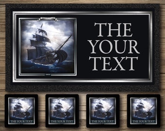 Personalisierte Piratenschiff Bar Runner & Untersetzer: Home Bar Decor
