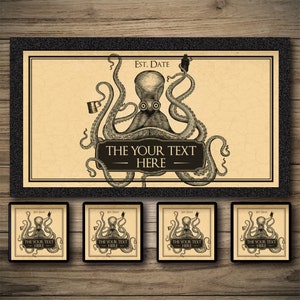 Personalised Bar Runner - Home Bar Spill Mat Gift - Personalised Rubber Mat Bar Decor - Bar Accessories Gift - Bar Coasters -Kraken Bar
