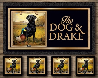 Personalised Dog and Drake Bar Runner & Coasters: Home Bar Decor Gift