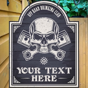 Personalized Biker Skull Home Bar Sign - Custom Man Cave Decor