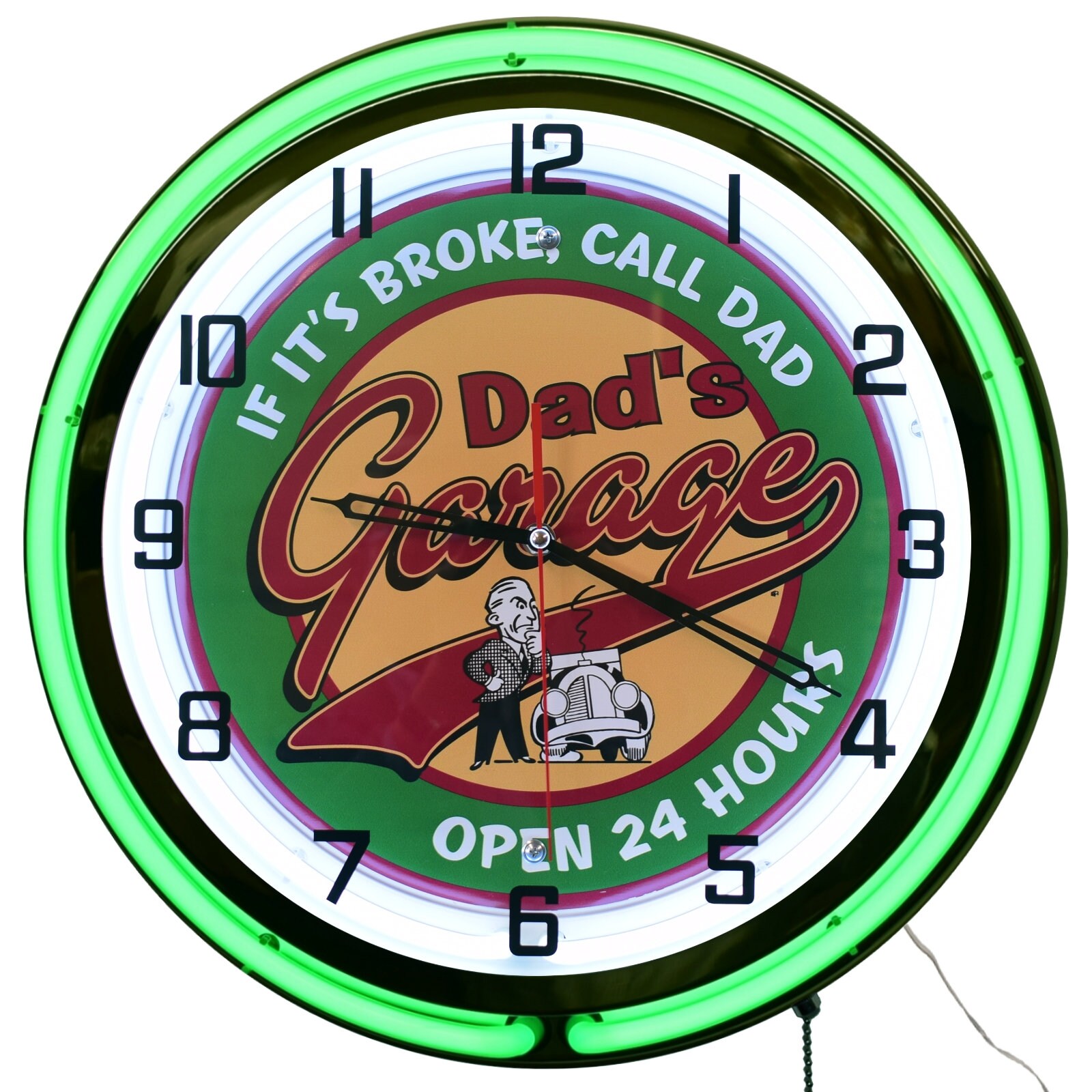 Dad's Garage Open 24 Hours Green Double Neon Clock Garage Etsy