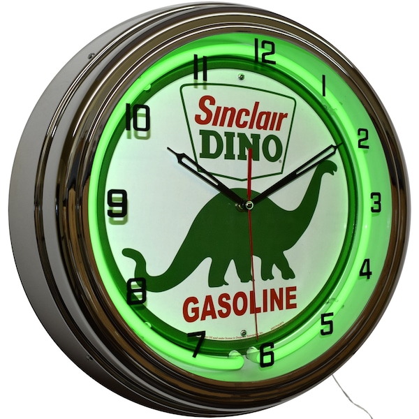 Sinclair Dino Gasoline Motor Oil Sign Garage Neon Clock (16" Green)