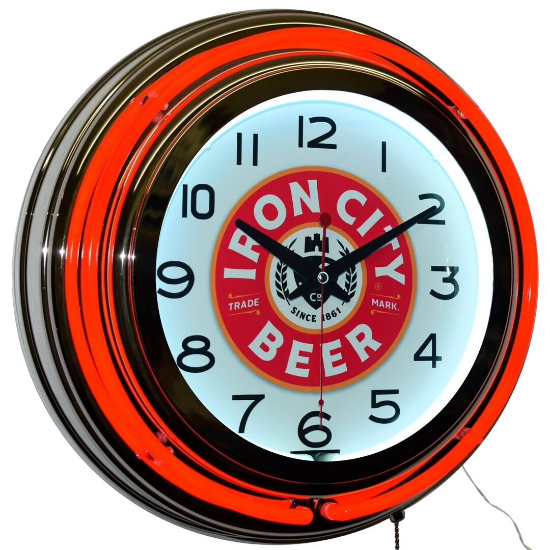 Iron City Beer the Beer Drinker's Beer Double Neon Clock Man Cave Bar