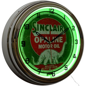 Sinclair Dino Opaline Motor Oil Sign Green Neon Clock (16")