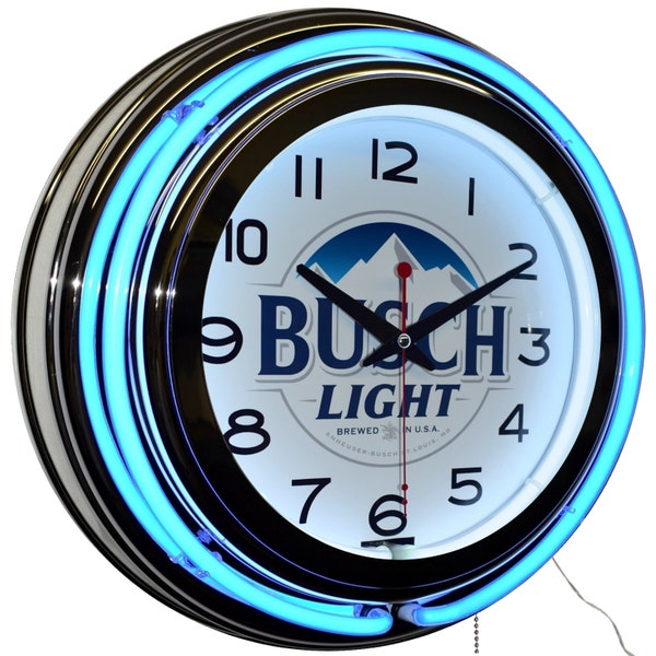 Busch Light Beer Brewed In U.S.A. Double Neon Clock Pub Decor (15" Blue)