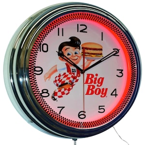 Bob's Big Boy Diner Neon Clock Kitchen Restaurant Decor (16" Red)