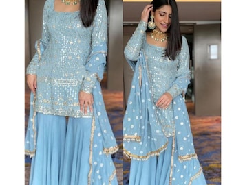 sky blue frock suit