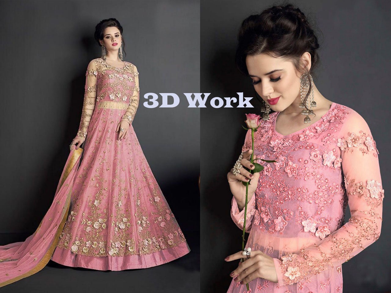 Pakistani Wedding Gown Pink Dress Reception Wear Salwar Kameez Embroidery Work Net Gown Party Wear Anarkali Gown Bridal Suits Readymade Gown