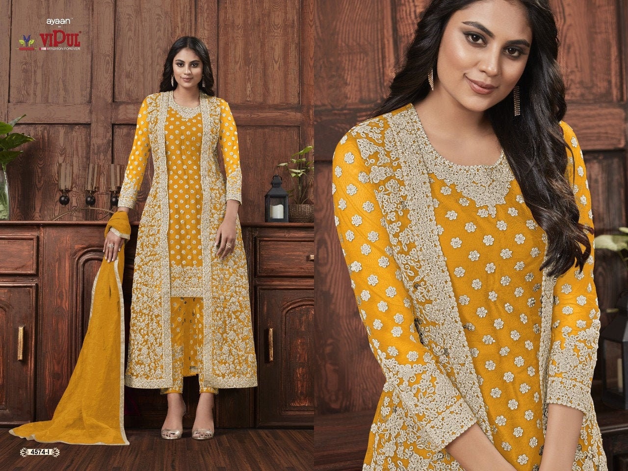 Anarkali Kurti Pant Set Yellow Dress 