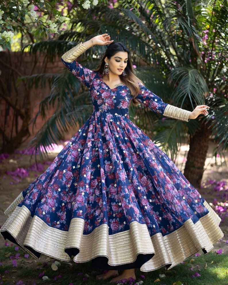 Floral Printed Anarkali Dress Punjabi Wedding Suit Pakistani - Etsy