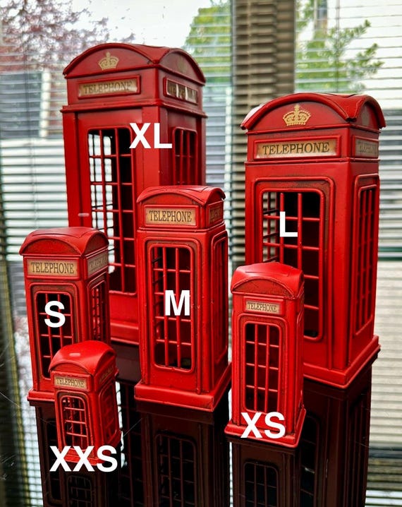 Red London Telephone Box: Metal Ornament, Piggy Bank Decor