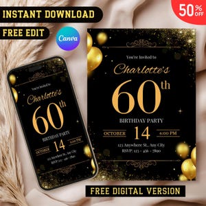 60th Birthday Party Invitation, Canva Editable Invitation Template, 60th Birthday Decoration, 50th 60th 70th 80th 90th Birthday Invitation