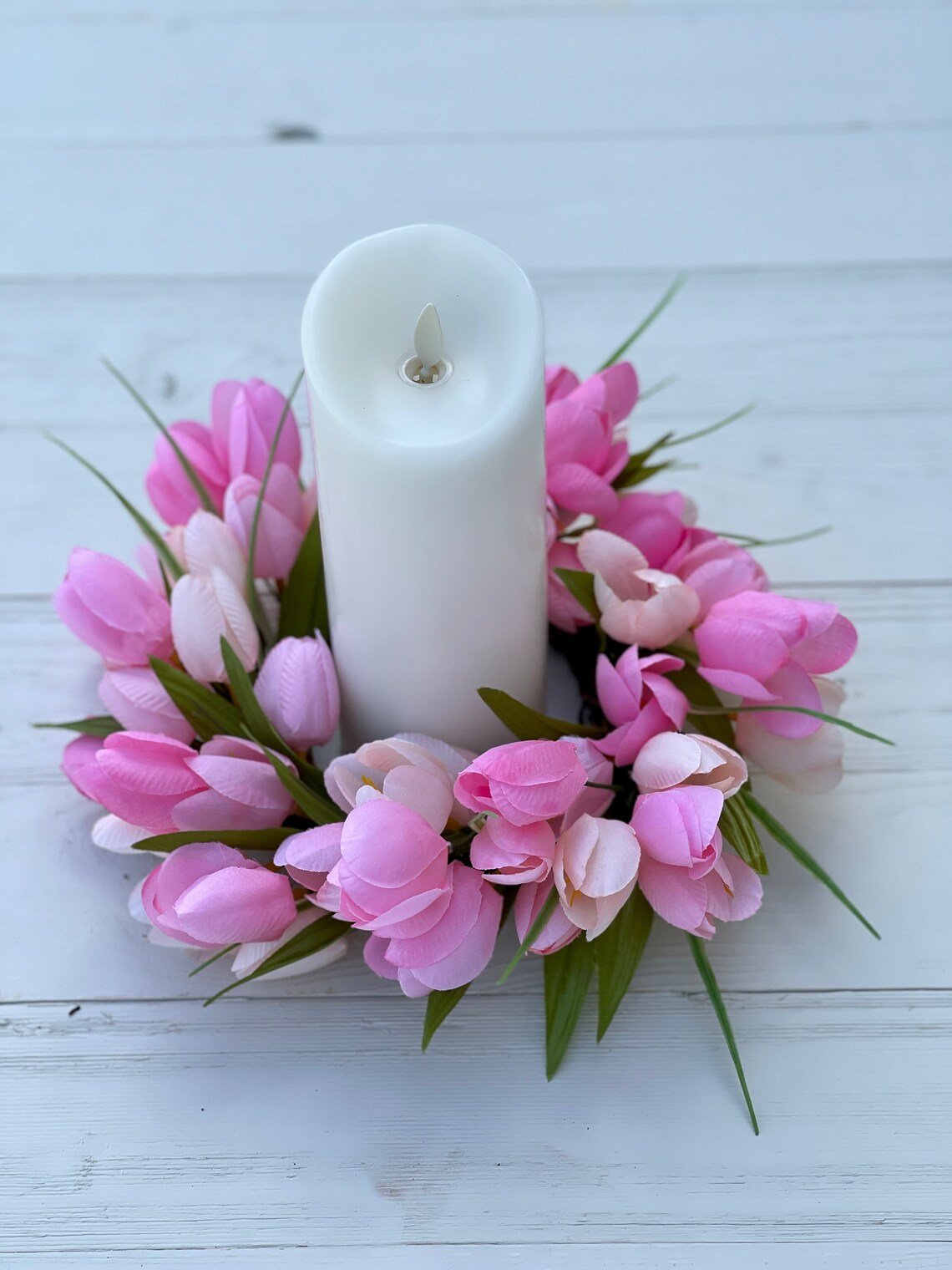 Tulip candle ring tulip mini wreath Spring mini wreath Etsy