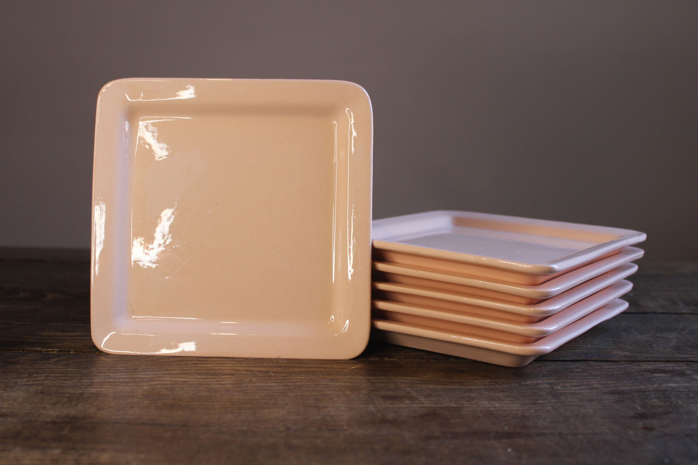 Antique Square Pink Side Plates Etsy