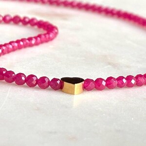 Lab Ruby Heart Necklace | 14k Gold Filled Choker, July Birthstone