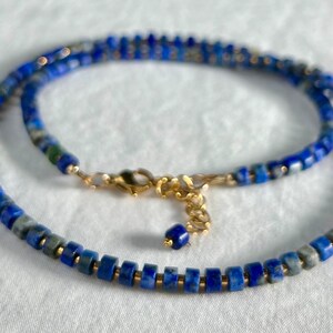 Lapis Lazuli and Gold Beaded Necklace|Heishi Gemstone Choker|September Birthstone|Layering Jewellery|Gift for Her|MiyukiGold Beads