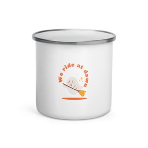 We ride at midnight halloween mug | Halloween Mug | Witch Hat Design | Ceramic Coffee Mug | Spooky Halloween Gift | Halloween Witch Mug