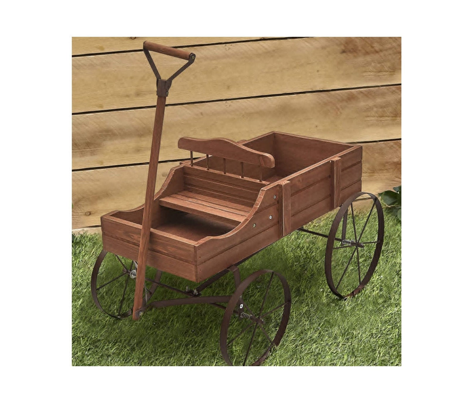 Wooden Country Planter Wagon with 2 Planting Sections Wooden Etsy