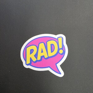 80s Quote Inspired Sticker – &quot;Rad&quot; Waterproof Vinyl Decal for Laptop, Car, Water Bottle and More