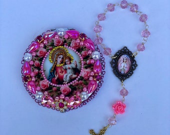 Blessed Mother Mary Pocket Shrine with rosary included