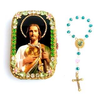 San Judas Tadeo Pocket Shrine with handmade rosary