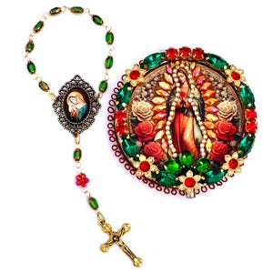 Pockect Shrine Our Lady of Guadalupe with handmade rosary