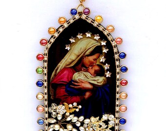 Blessed Mother Virgin Mary with Baby Jesus Wall Hang Shrine.