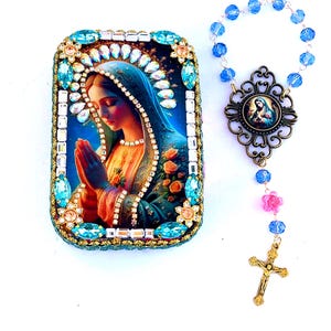Blessed Mother Mary Pocket Shrine with handmade rosary