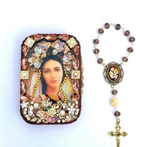 Blessed Mother Mary Pocket Shrine with handmade rosary