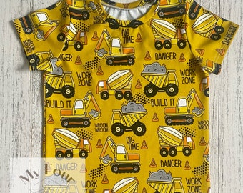Children's T-shirt in construction truck Cotton Lycra, Handmade