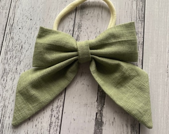 Linen Sailor Bow: Handmade bow on Nylon Headband