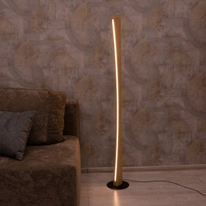 Modern wood floor lamp for living room with LED light, japandi bedside and nightlight minimalist stending ligh twabi sabi decor