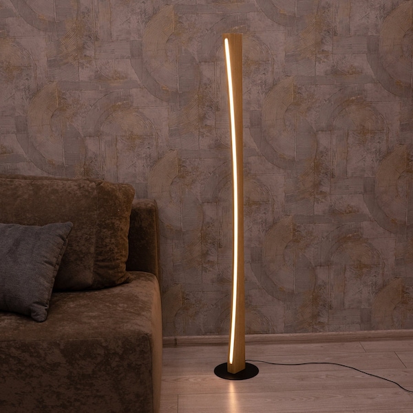 Wood LED floor lamp for living room, modern Japanese japandi bedside nightlight minimalist stending light wabi sabi decor, housewarming gift