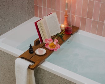 Bath tube tray with stand for wine, book or iPad stand, candle place, bathroom caddy, bathtub accessories, bath Mother's Day gift