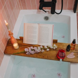 Mother&#39;s Day gift, Bath tray with wine glass holder, book or iPad stand, candle place, bathroom Bathtub caddy, bath tube accessories