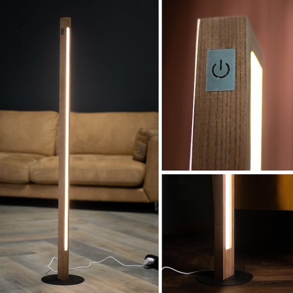 Wabi sabi wood floor lamp for living room LED light, japandi bedside, nightlight minimalist stending light modern decor, Mother's Day gift