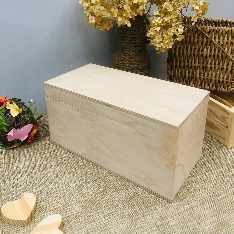 Large Wooden Box with Hinged Lid Unfinished Wood Box Etsy