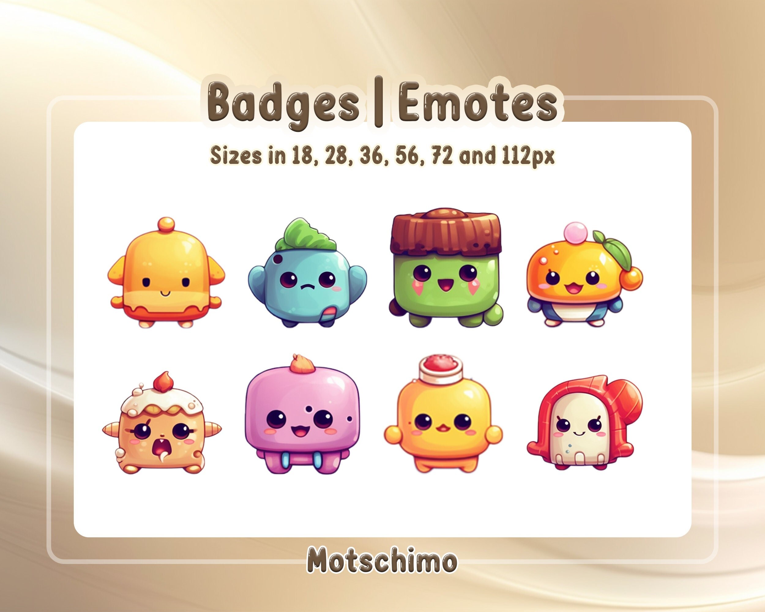 8 x Insignias de personajes Kawaii | Saludos | Subs en Twitch